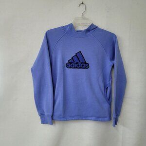 Adidas Sweatshirt Womens M Three Stripe Logo Hoodie Blue Kangaroo‎ Pocket *Stain